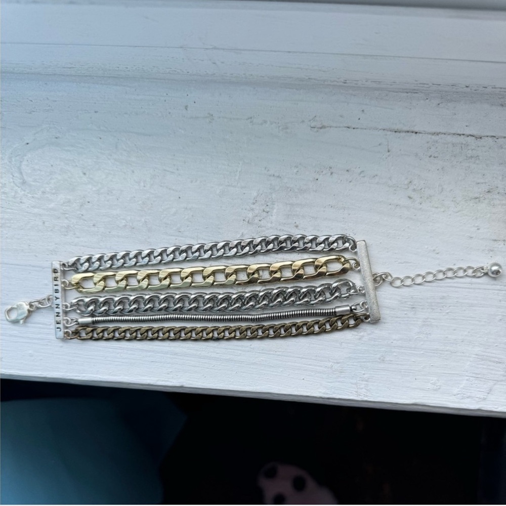 Jenny Bird gold silver chain bracelet Alex & Ani silver Moon + Sun Flex Cuff - Picture 9 of 10